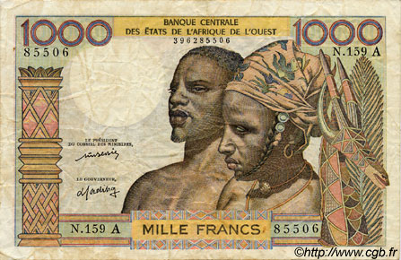 1000 Francs ÉTATS DE L AFRIQUE DE L OUEST  1977 P.103Al TB