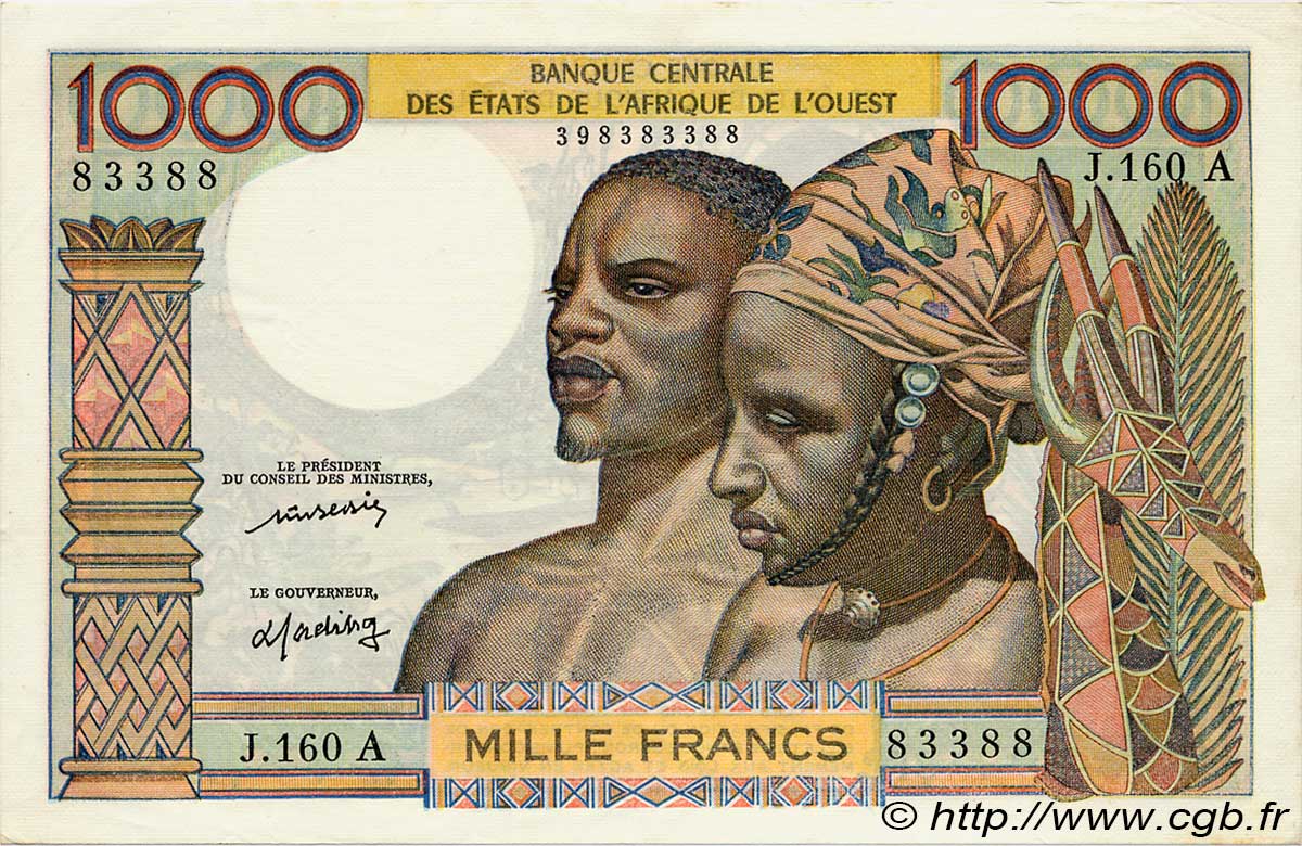1000 Francs WEST AFRICAN STATES  1977 P.103Al AU