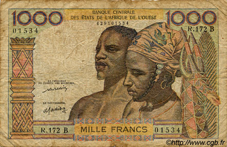 1000 Francs ÉTATS DE L AFRIQUE DE L OUEST  1977 P.203Bm B
