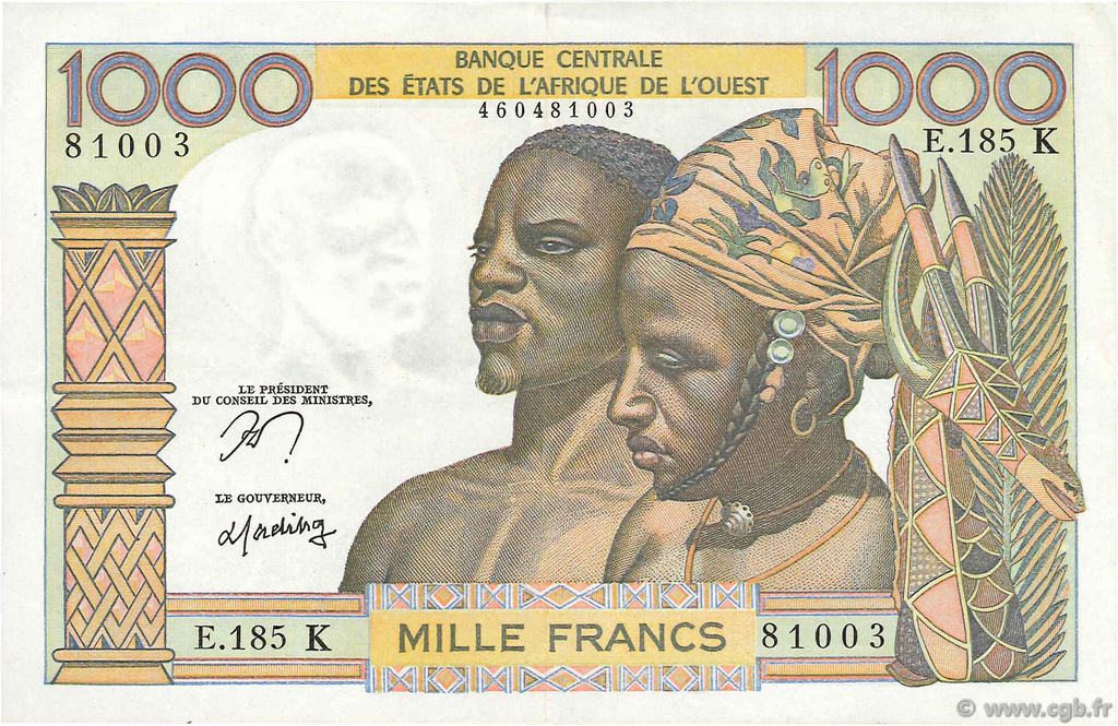 1000 Francs ÉTATS DE L AFRIQUE DE L OUEST  1977 P.703Kn TTB+