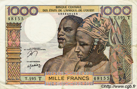 1000 Francs ÉTATS DE L AFRIQUE DE L OUEST  1977 P.803Tn TTB+
