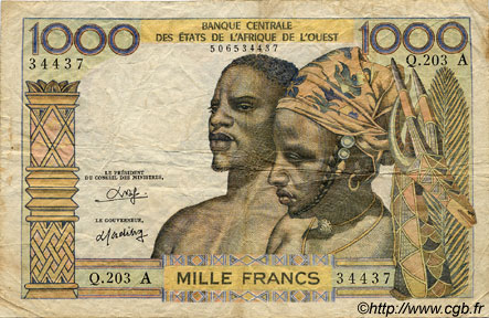 1000 Francs ÉTATS DE L AFRIQUE DE L OUEST  1980 P.103An TB