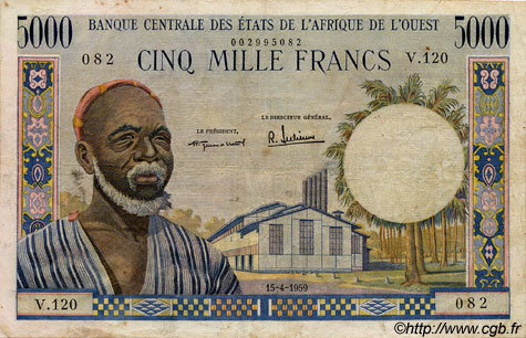 5000 Francs ÉTATS DE L AFRIQUE DE L OUEST  1959 P.005 TB+