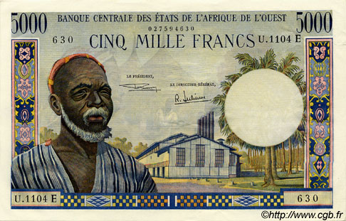 5000 Francs ÉTATS DE L AFRIQUE DE L OUEST  1969 P.504Ed SUP