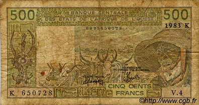 500 Francs ÉTATS DE L AFRIQUE DE L OUEST  1983 P.706Kf B