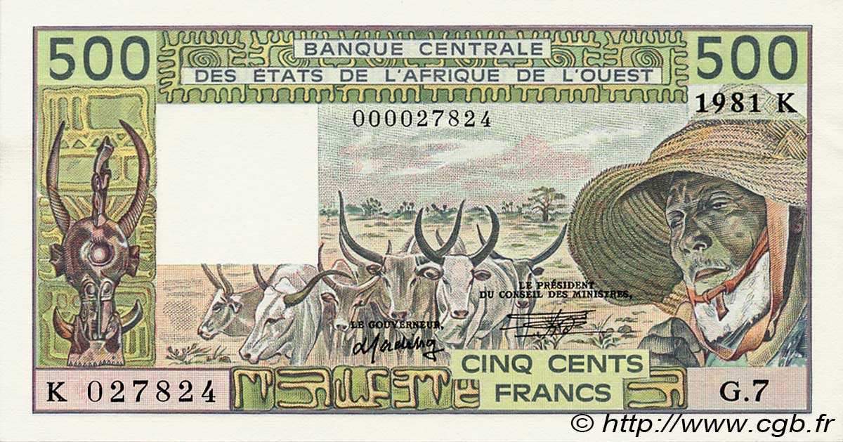 500 Francs ÉTATS DE L AFRIQUE DE L OUEST  1981 P.706Kc pr.NEUF
