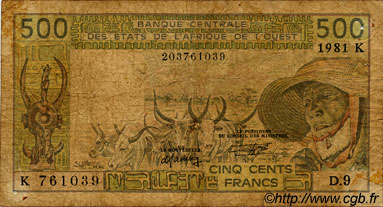 500 Francs ÉTATS DE L AFRIQUE DE L OUEST  1981 P.706Kc B
