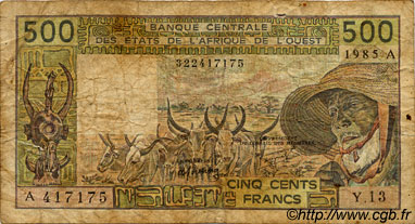 500 Francs ÉTATS DE L AFRIQUE DE L OUEST  1985 P.106Ai B