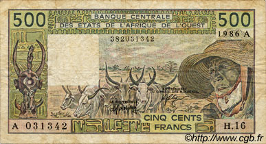 500 Francs ÉTATS DE L AFRIQUE DE L OUEST  1986 P.106Aj pr.TB
