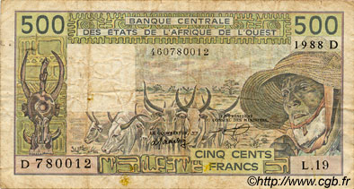 500 Francs ÉTATS DE L AFRIQUE DE L OUEST  1988 P.405Da pr.TB