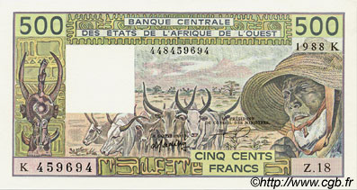 500 Francs ÉTATS DE L AFRIQUE DE L OUEST  1988 P.706Ka pr.NEUF