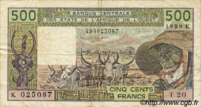 500 Francs ÉTATS DE L AFRIQUE DE L OUEST  1989 P.706Kk TB+