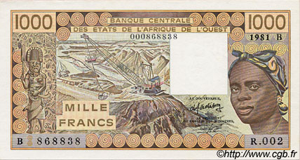 1000 Francs ÉTATS DE L AFRIQUE DE L OUEST  1981 P.207Bb pr.NEUF