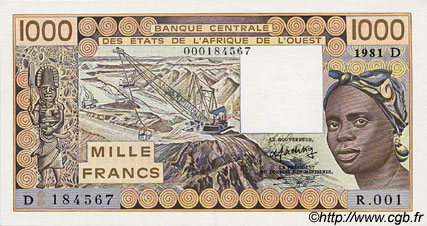 1000 Francs ÉTATS DE L AFRIQUE DE L OUEST  1981 P.406Db NEUF