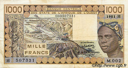 1000 Francs ÉTATS DE L AFRIQUE DE L OUEST  1981 P.607Hb TTB