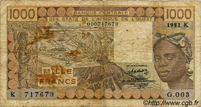 1000 Francs ÉTATS DE L AFRIQUE DE L OUEST  1981 P.707Kb B