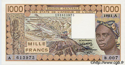 1000 Francs ÉTATS DE L AFRIQUE DE L OUEST  1981 P.107Ab NEUF