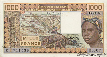 1000 Francs ÉTATS DE L AFRIQUE DE L OUEST  1981 P.707Kb SUP