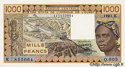 1000 Francs ÉTATS DE L AFRIQUE DE L OUEST  1981 P.707Kb SPL