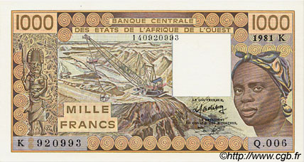 1000 Francs ÉTATS DE L AFRIQUE DE L OUEST  1981 P.707Kb NEUF