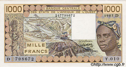 1000 Francs ÉTATS DE L AFRIQUE DE L OUEST  1985 P.406Df pr.NEUF