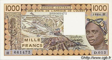 1000 Francs ÉTATS DE L AFRIQUE DE L OUEST  1986 P.607Hg pr.NEUF