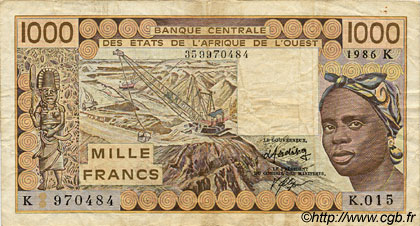1000 Francs ÉTATS DE L AFRIQUE DE L OUEST  1986 P.707Kg TB+