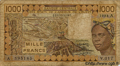 1000 Francs ÉTATS DE L AFRIQUE DE L OUEST  1988 P.107Aa B