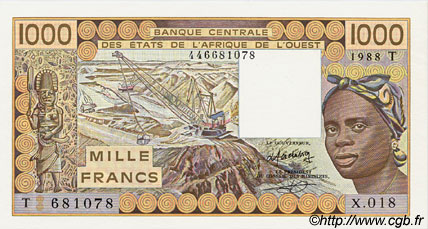 1000 Francs ÉTATS DE L AFRIQUE DE L OUEST  1988 P.807Ta pr.NEUF