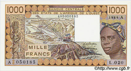 1000 Francs ÉTATS DE L AFRIQUE DE L OUEST  1989 P.107Ai pr.NEUF