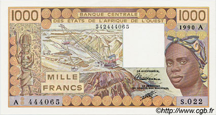 1000 Francs ÉTATS DE L AFRIQUE DE L OUEST  1990 P.107Aj pr.NEUF