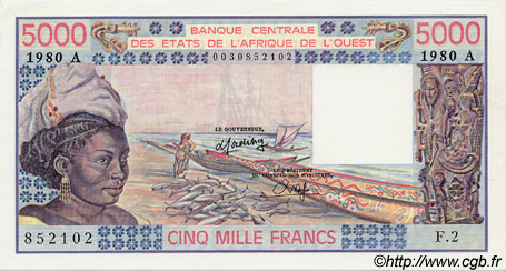 5000 Francs ÉTATS DE L AFRIQUE DE L OUEST  1980 P.108Ad pr.NEUF