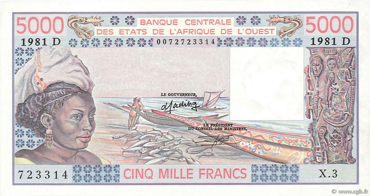 5000 Francs ÉTATS DE L AFRIQUE DE L OUEST  1981 P.407Dc pr.NEUF