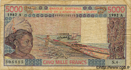 5000 Francs ÉTATS DE L AFRIQUE DE L OUEST  1982 P.108Ai B+