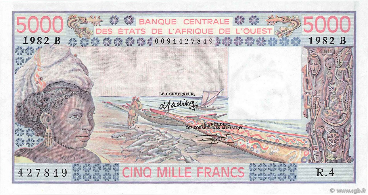 5000 Francs ÉTATS DE L AFRIQUE DE L OUEST  1982 P.208Bf pr.NEUF