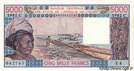 5000 Francs ÉTATS DE L AFRIQUE DE L OUEST  1982 P.308Cg pr.NEUF
