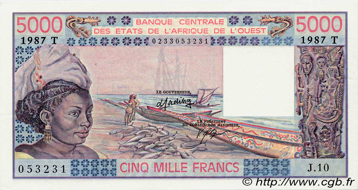 5000 Francs ÉTATS DE L AFRIQUE DE L OUEST  1987 P.808Ti SPL+