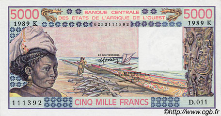5000 Francs ÉTATS DE L AFRIQUE DE L OUEST  1989 P.708Ke pr.NEUF