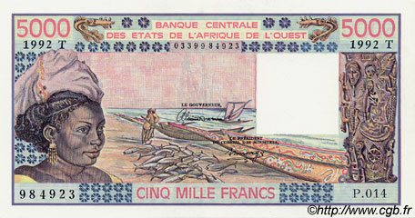 5000 Francs ÉTATS DE L AFRIQUE DE L OUEST  1992 P.808Tm pr.NEUF