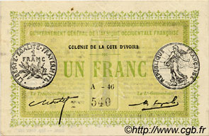 1 Franc COTE D IVOIRE  1917 P.02a SPL