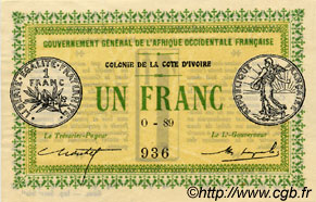 1 Franc COTE D IVOIRE  1917 P.02b SUP+