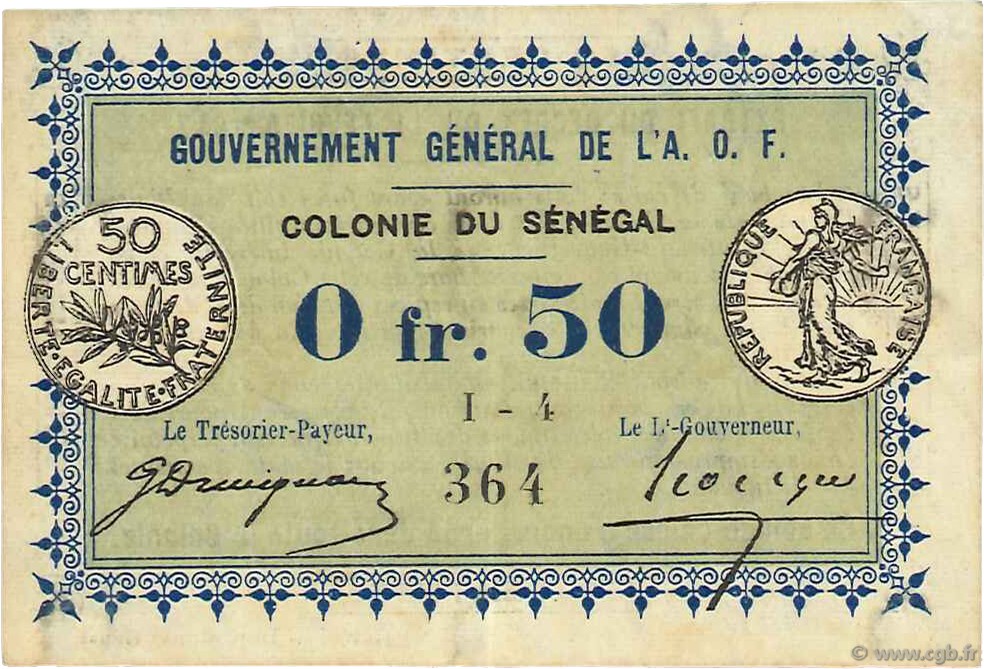0,50 Franc SÉNÉGAL  1917 P.01b TTB