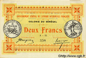 2 Francs SÉNÉGAL  1917 P.03b TTB+