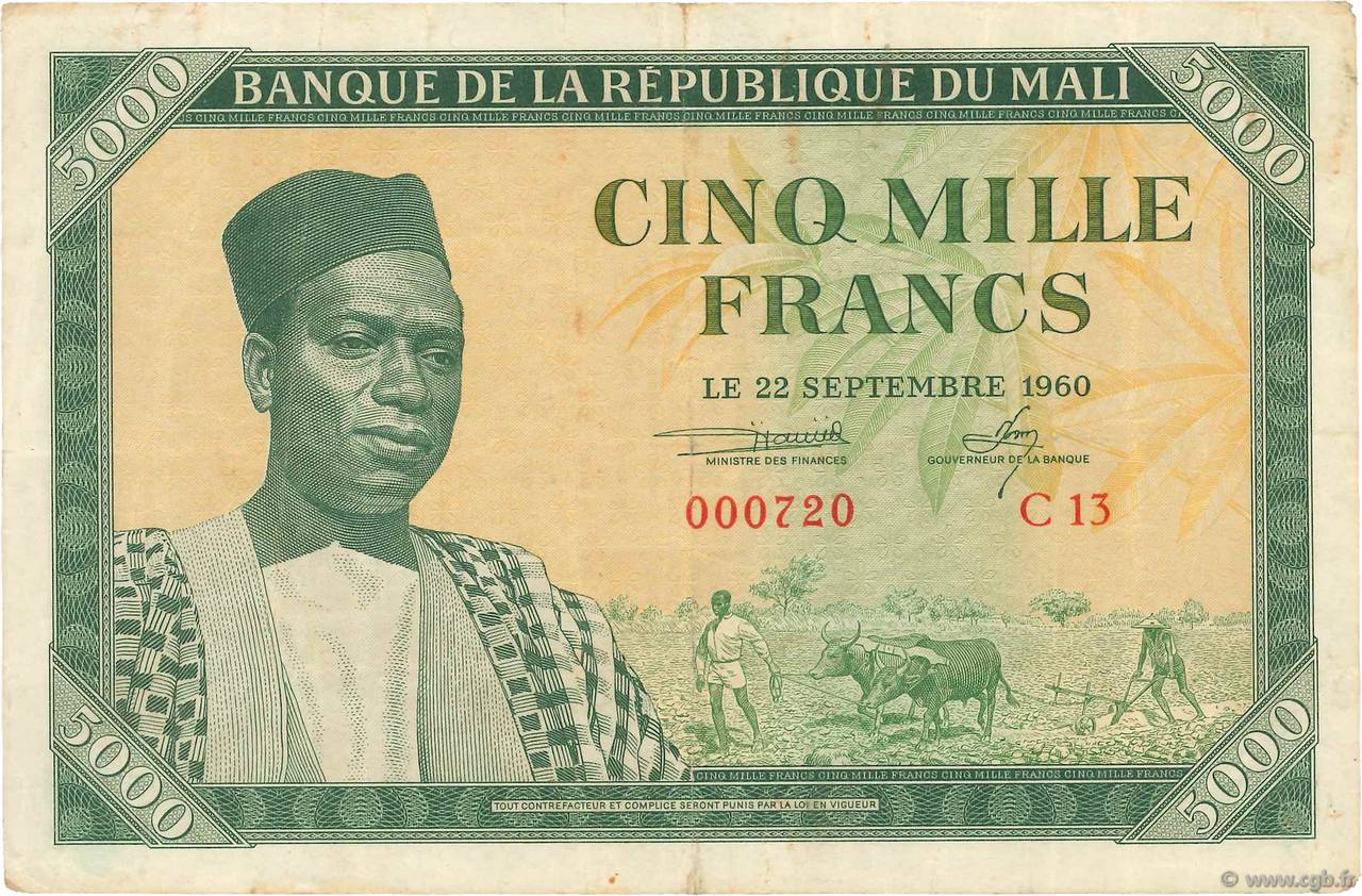 5000 Francs MALI  1960 P.05 TTB