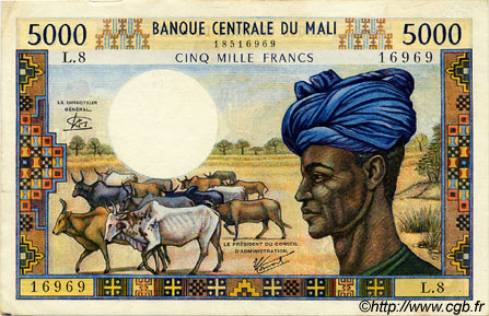 5000 Francs MALI  1973 P.14e pr.SUP