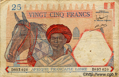 25 Francs AFRIQUE ÉQUATORIALE FRANÇAISE Brazzaville 1941 P.07a TB