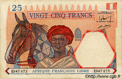 25 Francs AFRIQUE ÉQUATORIALE FRANÇAISE Brazzaville 1941 P.07a TTB