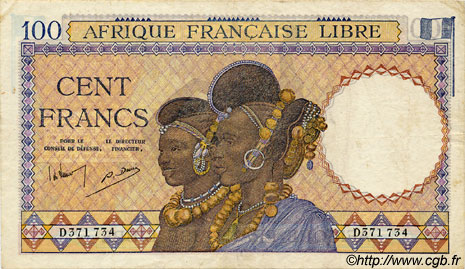 100 Francs AFRIQUE ÉQUATORIALE FRANÇAISE Brazzaville 1943 P.08 TTB+