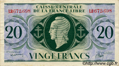 20 Francs AFRIQUE ÉQUATORIALE FRANÇAISE Brazzaville 1944 P.12a TTB+