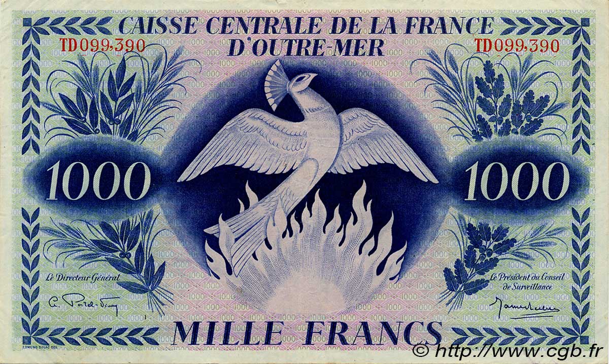 1000 Francs Phénix AFRIQUE ÉQUATORIALE FRANÇAISE  1944 P.19 TTB+ à SUP